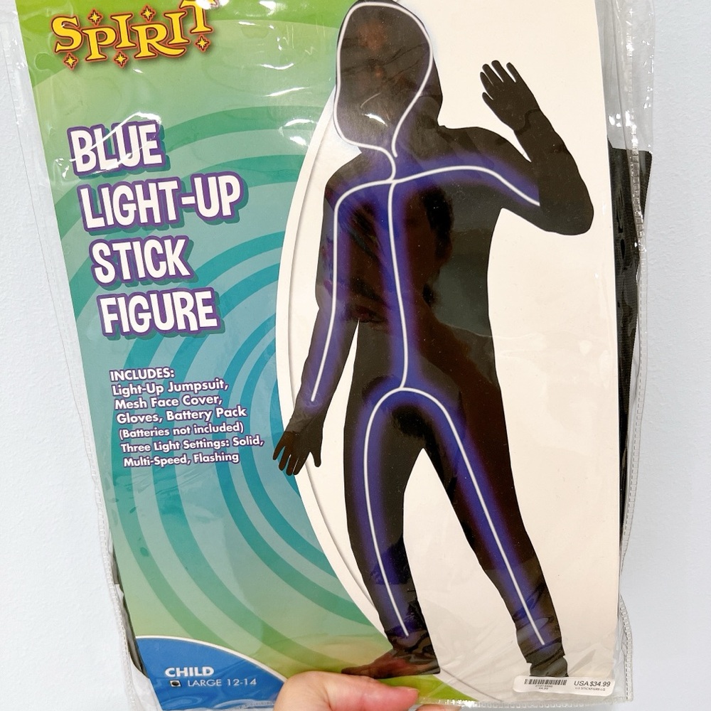 Spirit Halloween Blue Light-up Stick Figure/Halloween Costume/Size L